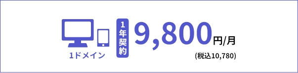 1ドメイン1年契約9,800円/月(税抜)