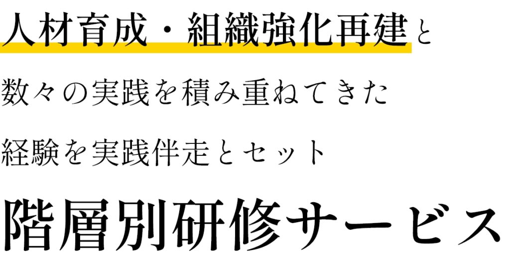 人材育成・組織強化再建と
数々の実践を積み重ねてきた
経験を実践伴走とセット
階層別研修サービス